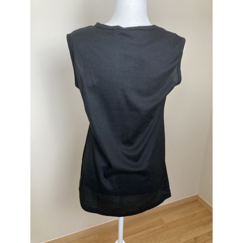 Cheibear Womens Black Waffle Knit Sleeveless Notched Neck Tank Top Small NWT - Picture 2 of 9